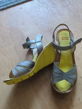 CAMPER Grey And Yellow Wedge Sandals